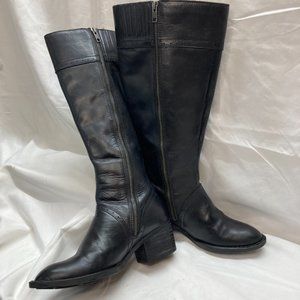 Born Tall Leather Boots Size 7 Black Double Zip Closure
